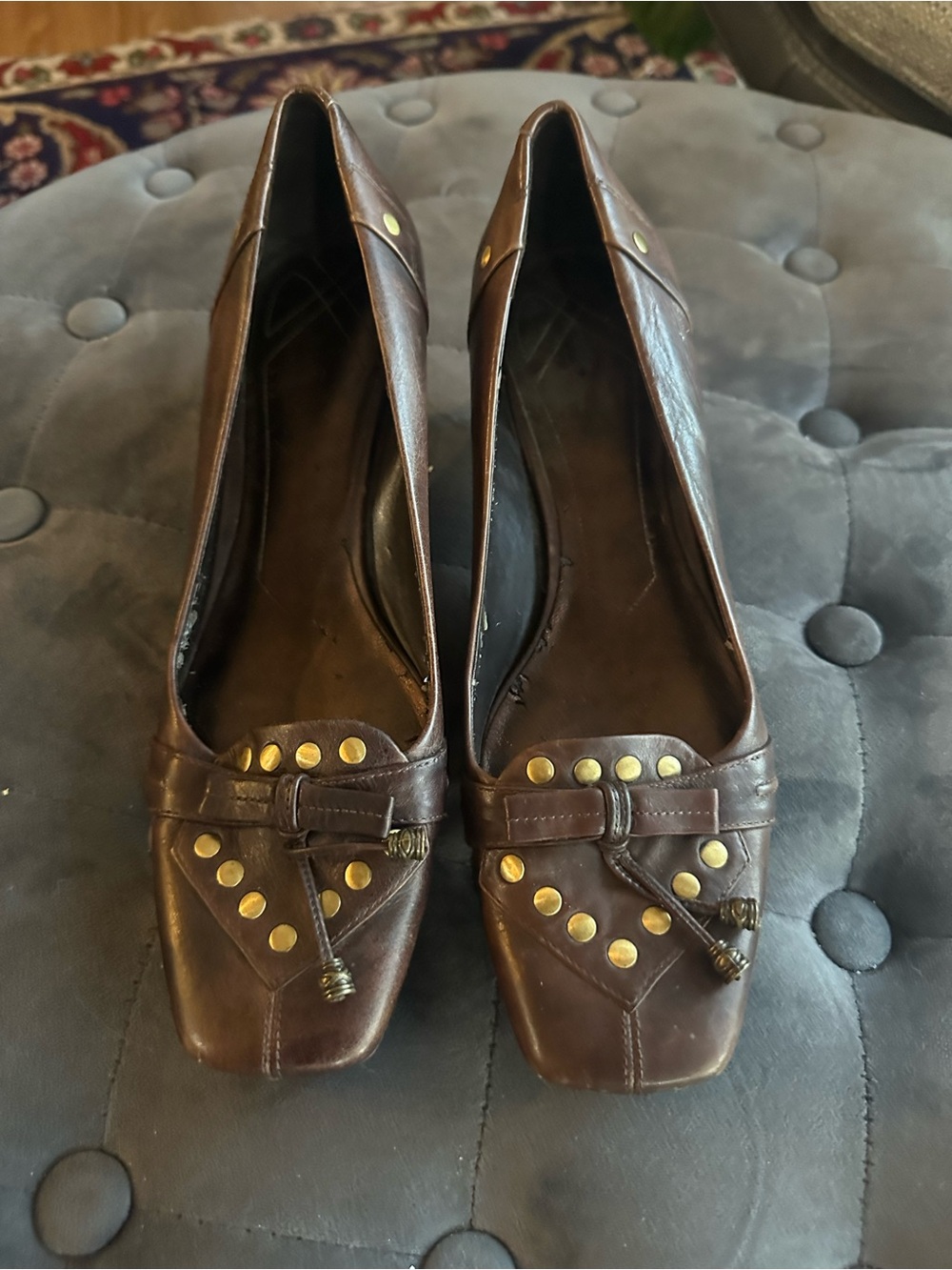 Nine West Brown Leather Studded low heels